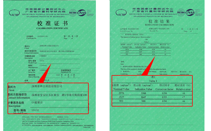 LS132UV能量計校準(zhǔn)證書 LS132UV能量計校準(zhǔn)證書